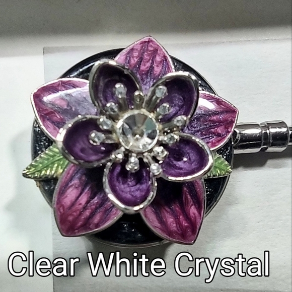 Purse Hook Handbag Holder Crystal Flower Design Choice of Center Stone - Picture 14 of 16